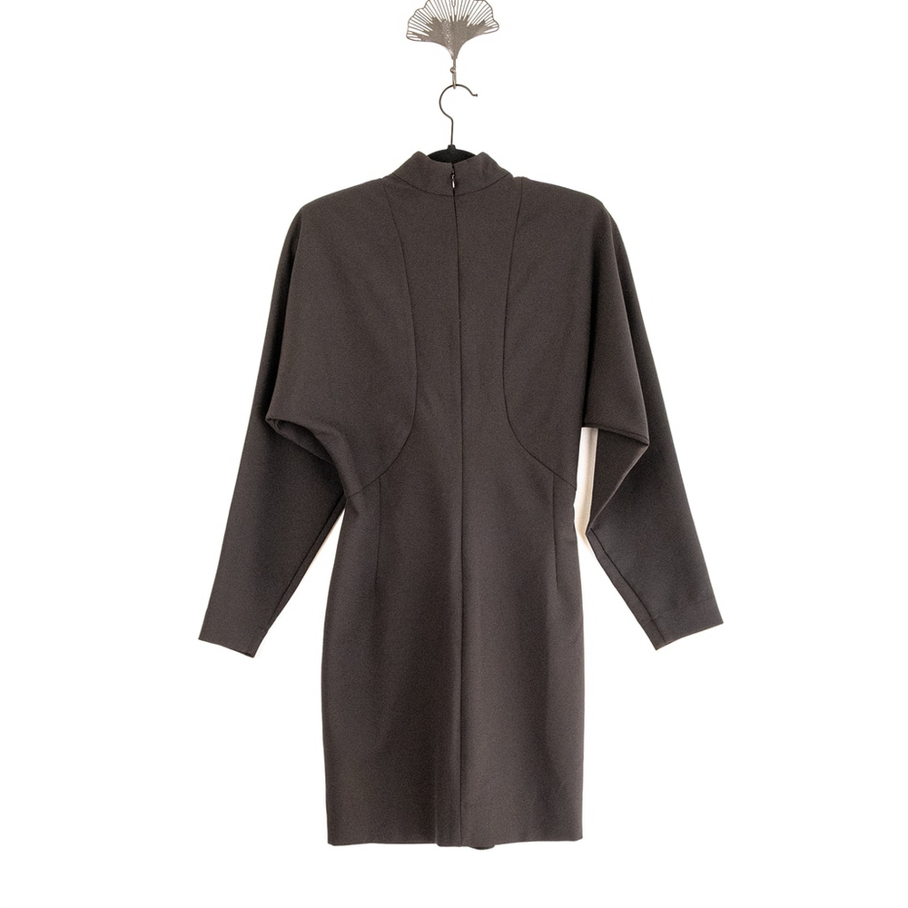 Nicole Miller Black Puff Sleeve Button Dress Mock Neck Women's $395 - Size 10 - Picture 7 of 14